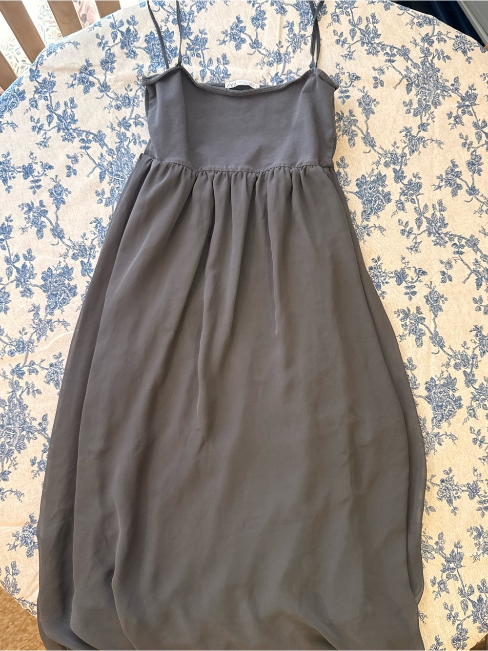 Zara Charcoal Gray Spaghetti-Strap Midi Dress